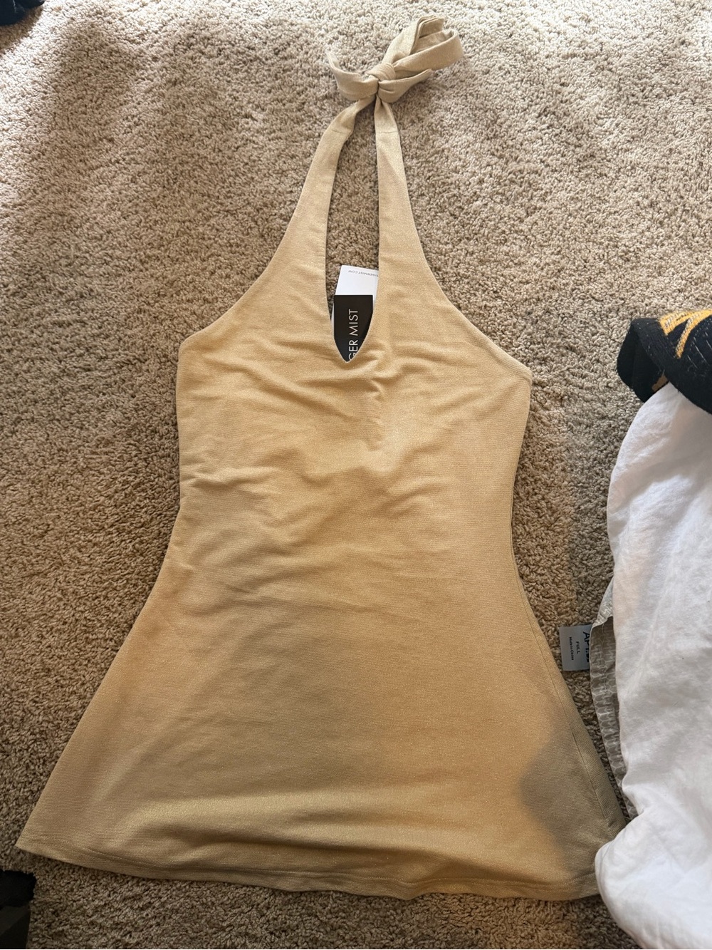 Tiger Mist Halter Tie-Back Dress in Gold